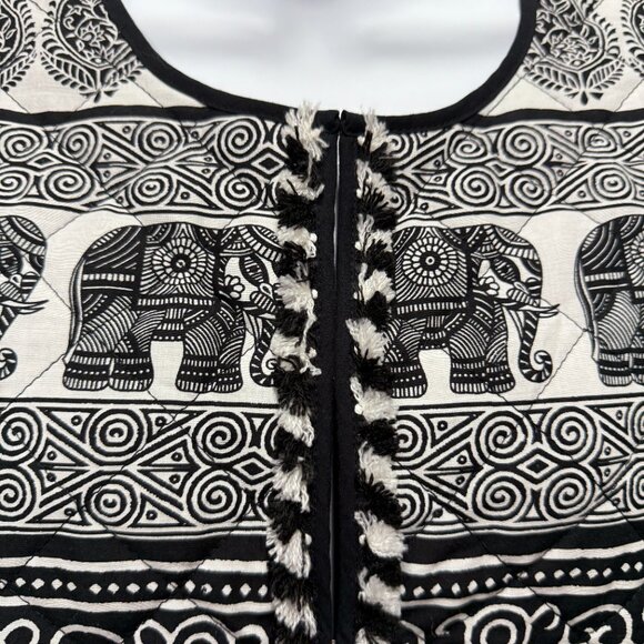 Ruby Rd. Quilted Jacket Womens 8 Black White Elephant Boho Paisley Print Cotton - Picture 2 of 12